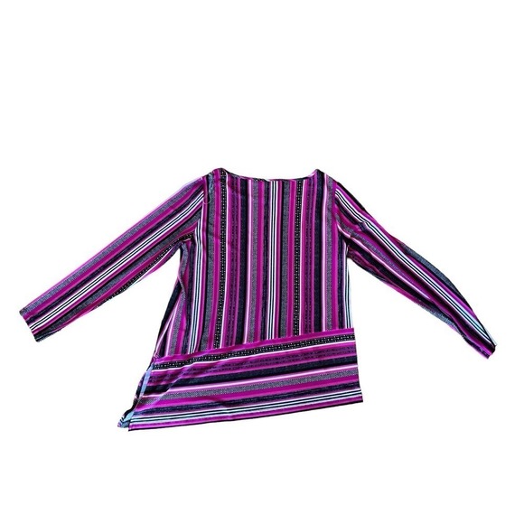 Jones NY Blouse Top Women's L Pink Striped Long Sleeve Asymmetrical Hem Pullover - Picture 2 of 4